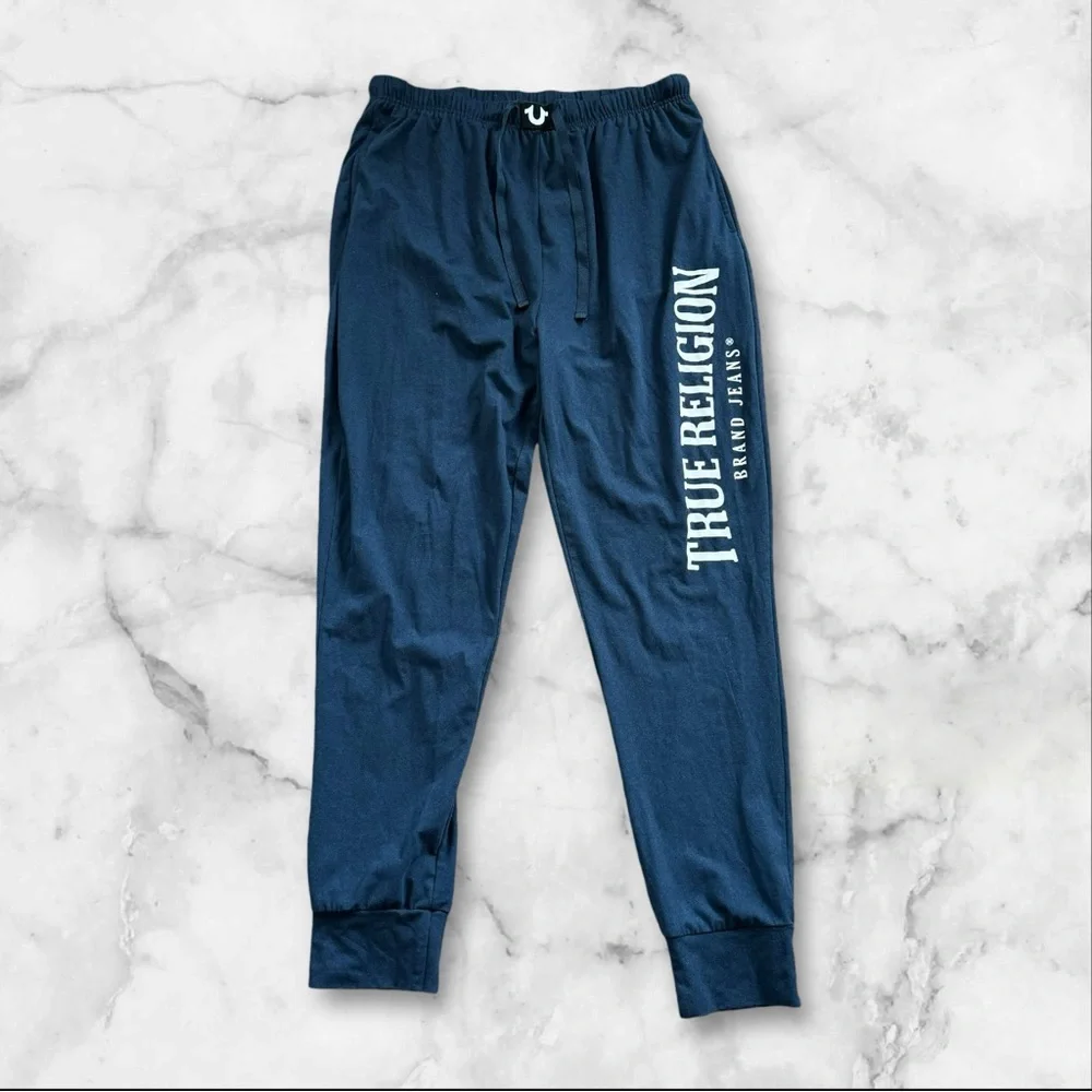 True Religion Men Jogger Pajama Pants Lightweight Lounge Casual Sleep Med Blue